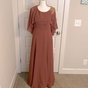 SHEIN| Dark Mauve Short Sleeve Long Ballgown with Gold Embellishment on Shoulder